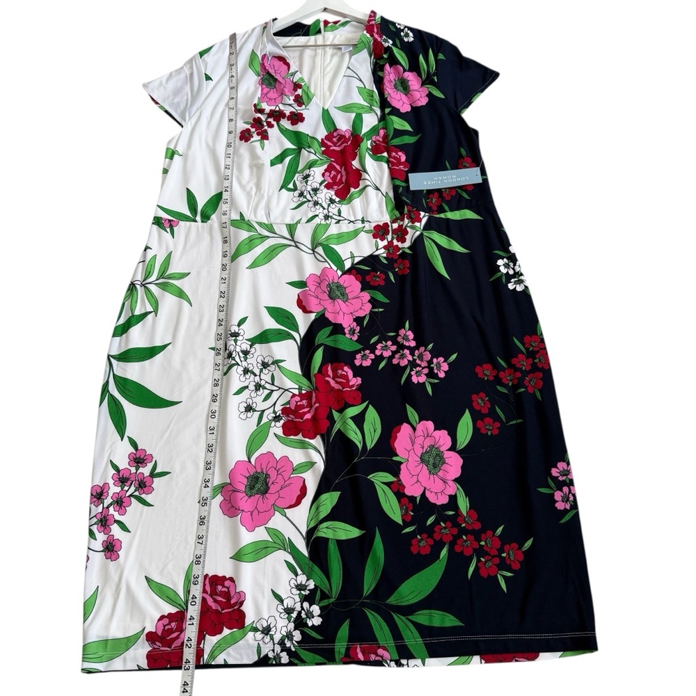 NWT London Times Women's Floral V-Neck Cap-Sleeve Sheath Dress Size 22W - Picture 11 of 16